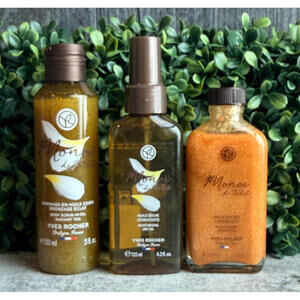 Yves Rocher Monoi de Tahiti Moisturizing Pearly Oil, Body Scrub & Dry Oil LOT